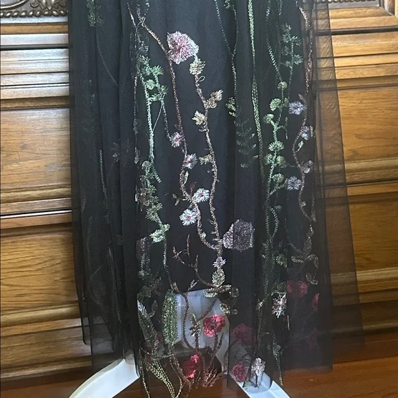 Black Tulle Embroidered Floral Maxi Skirt Romantic Sheer Overlay Boho NWOT Large - Picture 6 of 17